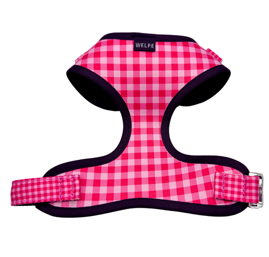 ARNÉS AJUSTABLE PARA PERRO VICHY FUCSIA