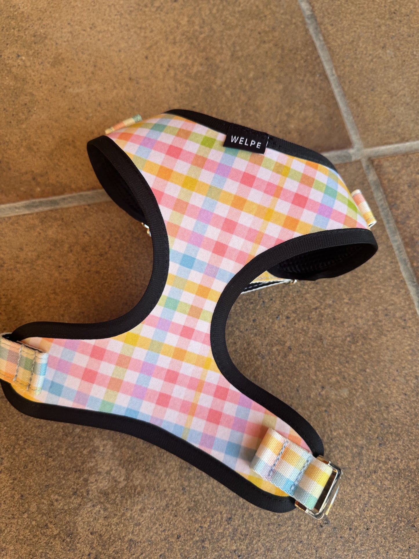 ARNÉS AJUSTABLE PARA PERRO VICHY MULTICOLOR PASTEL