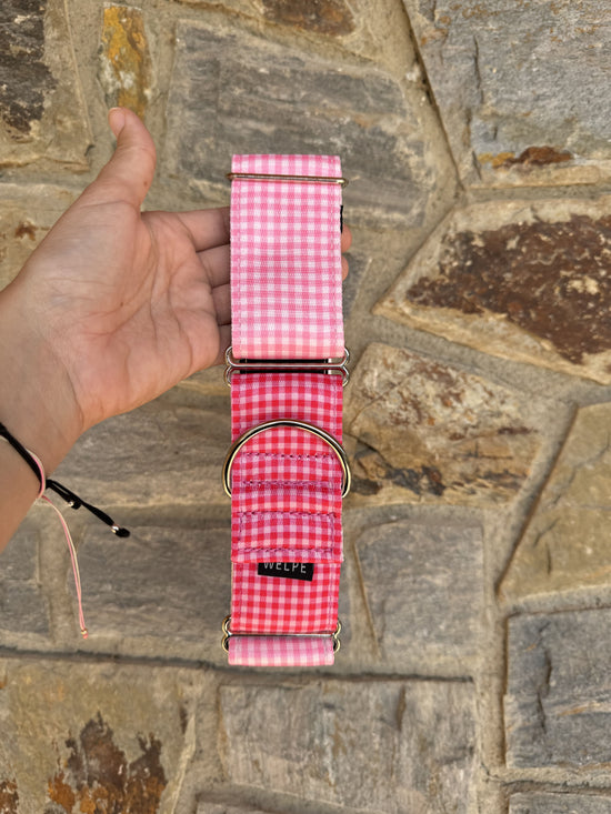 COLLAR MARTINGALE VICHY FUCSIA