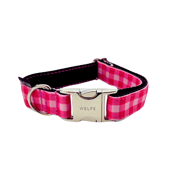 COLLAR PARA PERRO VICHY FUCSIA