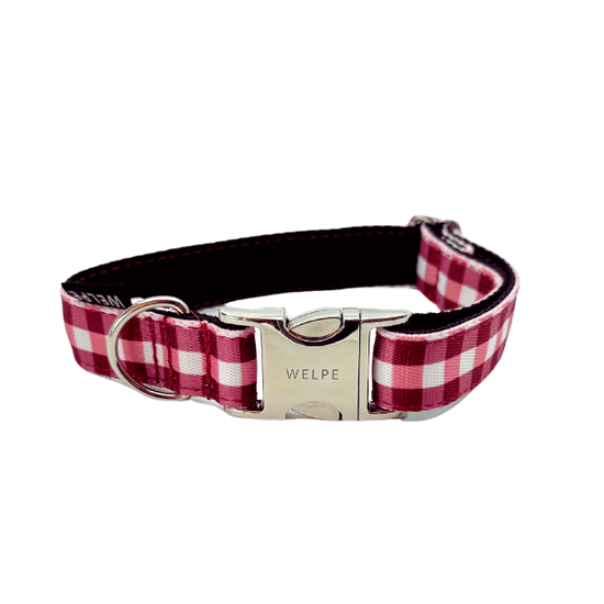 COLLAR PARA PERRO VICHY GRANATE