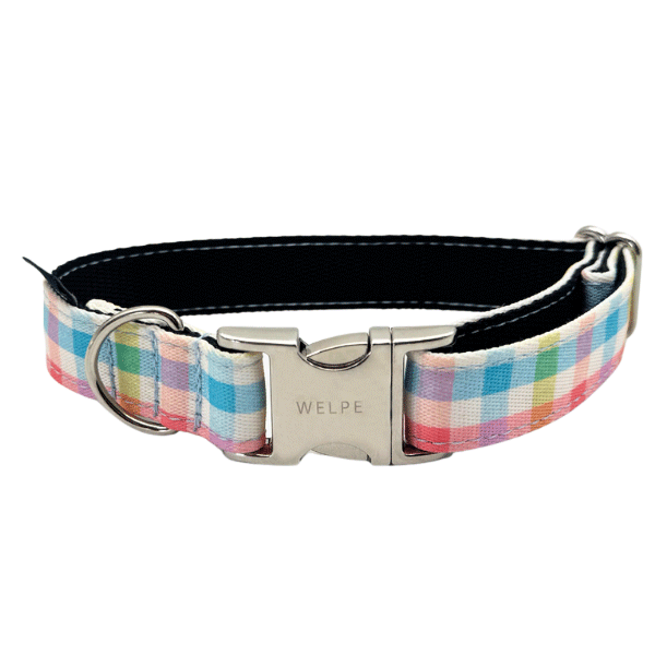 COLLAR PARA PERRO VICHY MULTICOLOR PASTEL