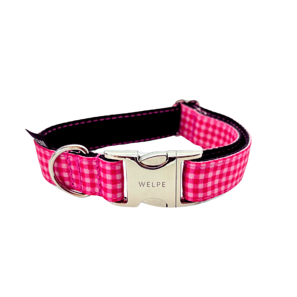 COLLAR PARA PERRO VICHY FUCSIA