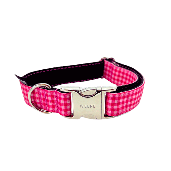 COLLAR PARA PERRO VICHY FUCSIA