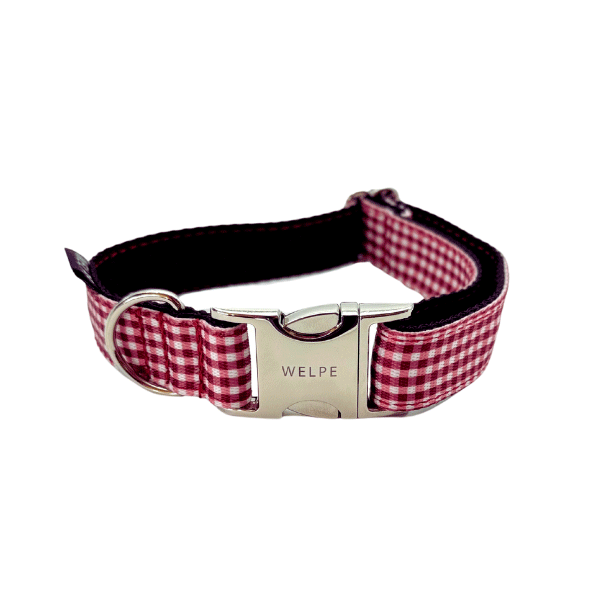 COLLAR PARA PERRO VICHY GRANATE